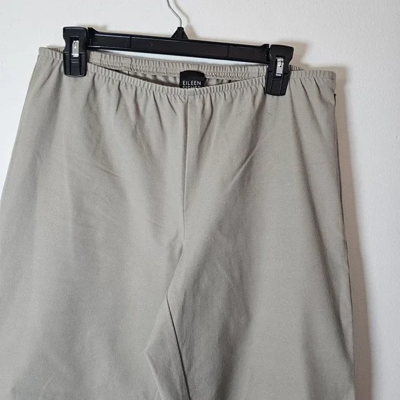 Eileen Fisher Womens Med Pull On Pants Tan Cotton Side Zipper Elastic Waist - Picture 2 of 10